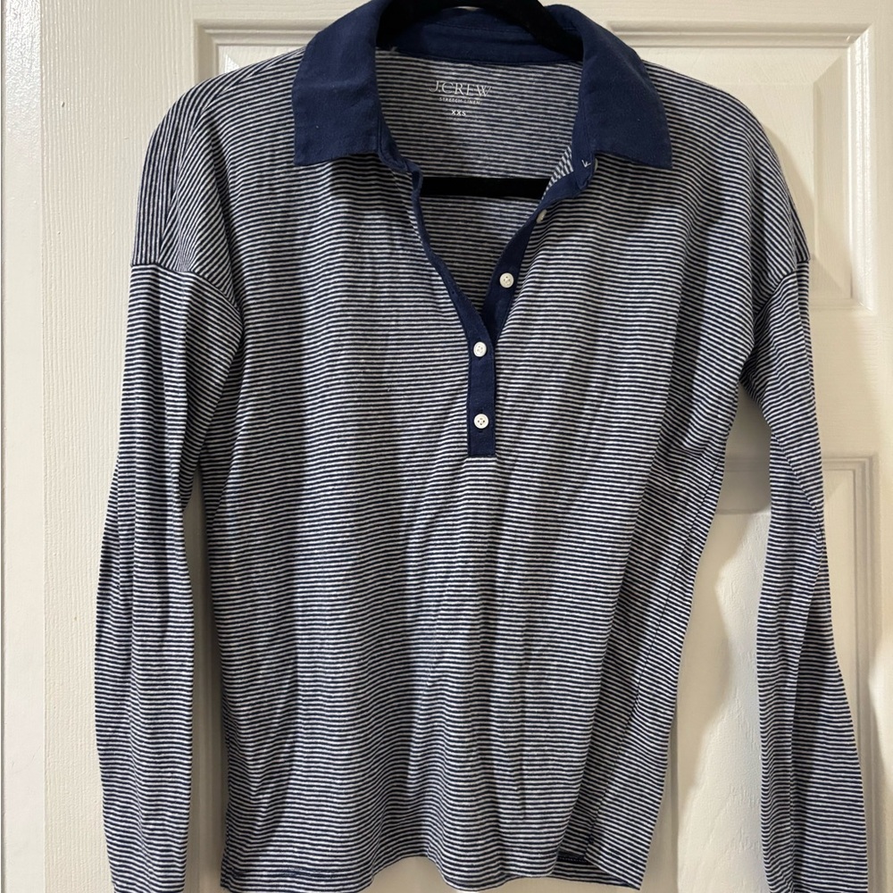 J. Crew Blue and White Striped Polo Shirt